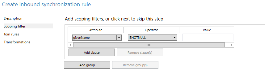 Inbound rule scoping filter