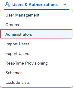 Captura de tela do console de administrador do SAP Cloud Identity Services.