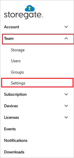 Configurações do Storegate