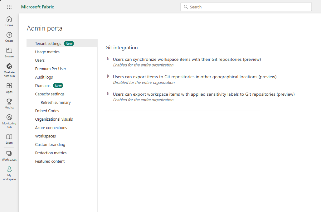 Captura de tela das configurações do espaço de trabalho.