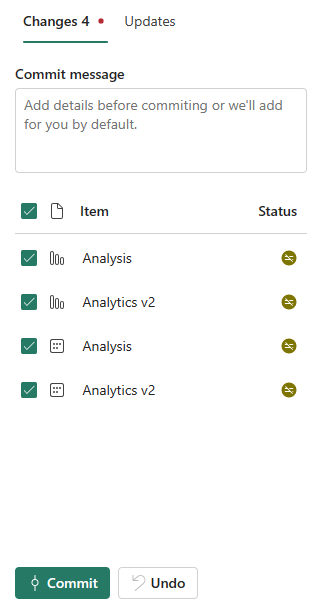 Captura de tela da janela de controle do código-fonte com duas alterações selecionadas para confirmação.