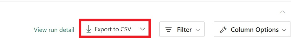 Captura de tela da opção de exportação para csv.