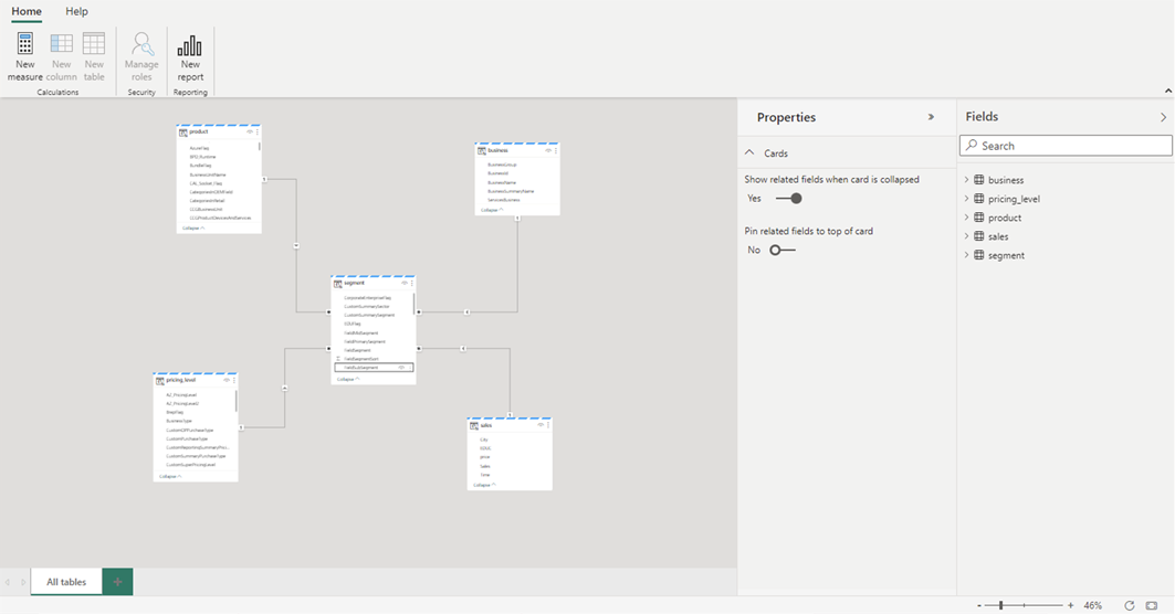 captura de tela mostrando a modelagem da Web no Power BI.