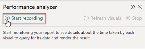 Captura de tela do comando para iniciar a gravação no Performance Analyzer.