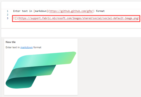 Captura de tela do painel de consulta do dashboard mostrando a sintaxe da imagem no texto Markdown.