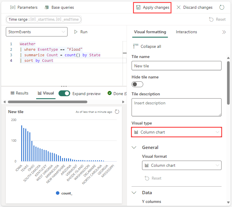 Captura de tela do painel de formatação do visual em dashboards em tempo real.