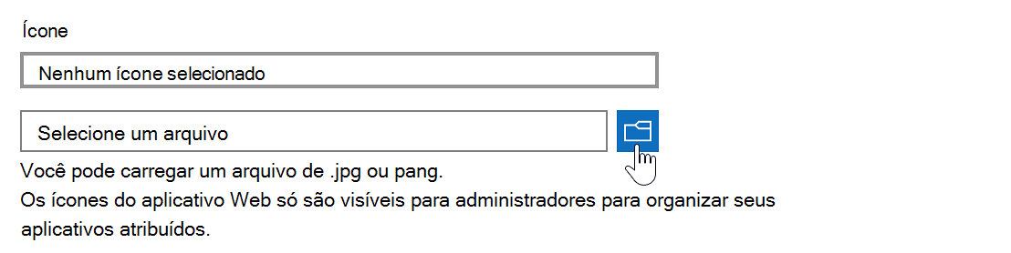 Captura de ecrã a mostrar a adição de um fluxo de trabalho de aplicação Web a realçar o ícone e os campos de carregamento de ficheiros.