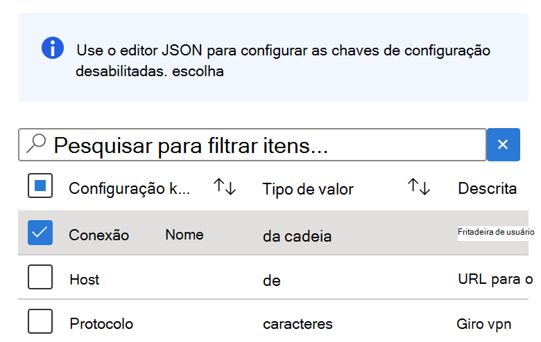 No Estruturador de configuração, selecione qualquer chave com um tipo de valor de cadeia na política de configuração da aplicação VPN do Microsoft Intune