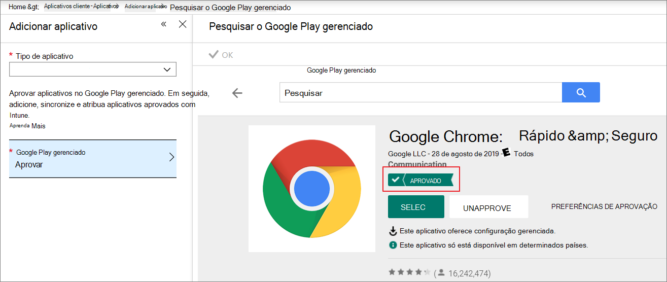 Procurar e aprovar o Google Chrome