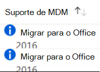 Captura de ecrã que mostra uma definição mais antiga do Office que não é suportada e sugere migrar para uma versão suportada no Microsoft Intune.