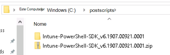 Screenshot that shows the Intune PowerShell SDK folder structure after being extracted.