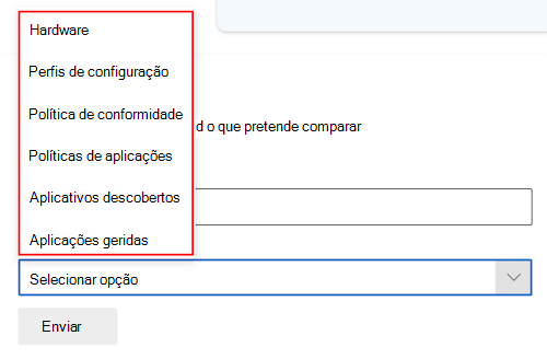 Captura de ecrã que mostra o pedido de comparação do Copilot depois de selecionar um dispositivo no Microsoft Intune ou no centro de administração do Intune.