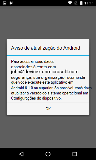 Imagem da caixa de diálogo de aviso de atualização do Android