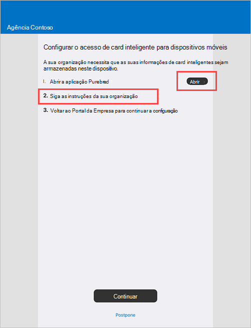 Captura de ecrã de exemplo do Portal da Empresa ecrã Configurar acesso inteligente card móvel.