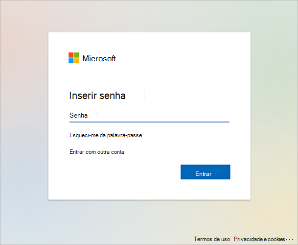 Imagem de exemplo do ecrã de autenticação da Microsoft que pede ao utilizador para 