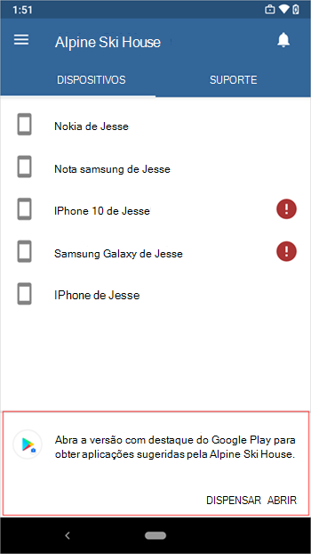 Imagem de exemplo do pedido do Portal da Empresa para abrir a versão com destaque do Google Play.