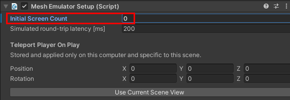 Uma captura de tela do componente Configuração do emulador de malha com a Contagem inicial de telas definida como zero.