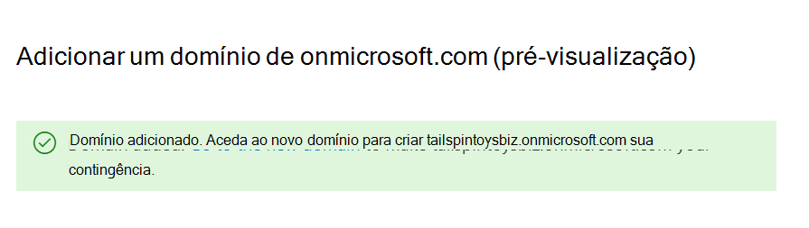 Captura de ecrã do domínio adicionado com êxito.