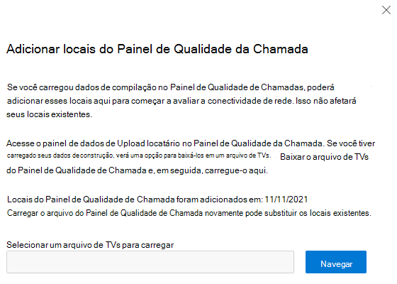 Adicionar localizações a partir da lista de opções do Dashboard de Qualidade de Chamadas.