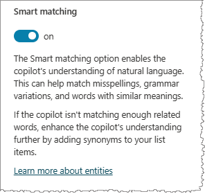 Captura de tela da alternância da opção de correspondência inteligente.