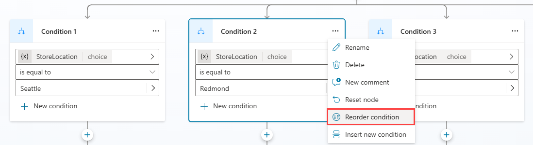 Captura de tela destacando o item de menu Condição de reordenação.