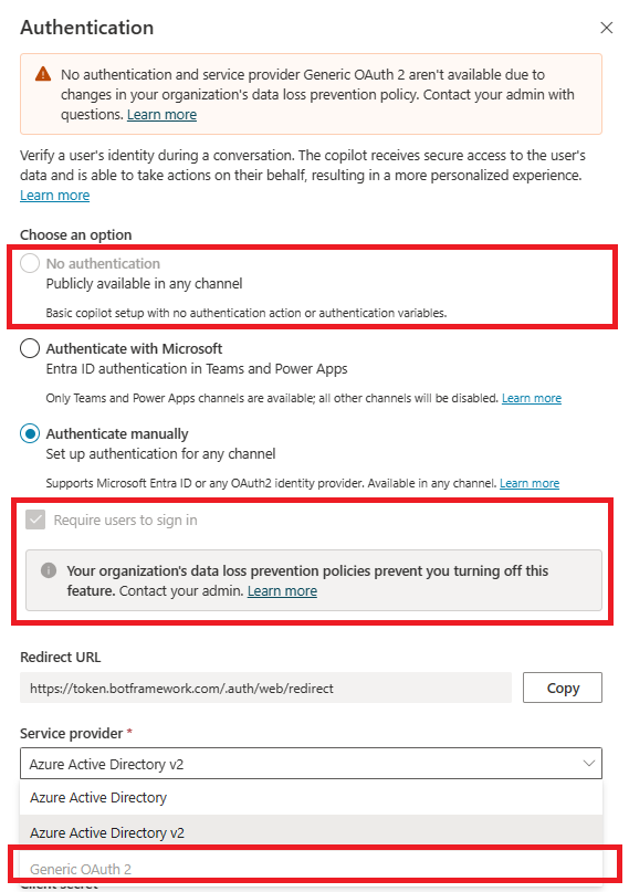 Captura de tela do painel de configuração de autenticação com a opção 'Autenticar manualmente' realçada.