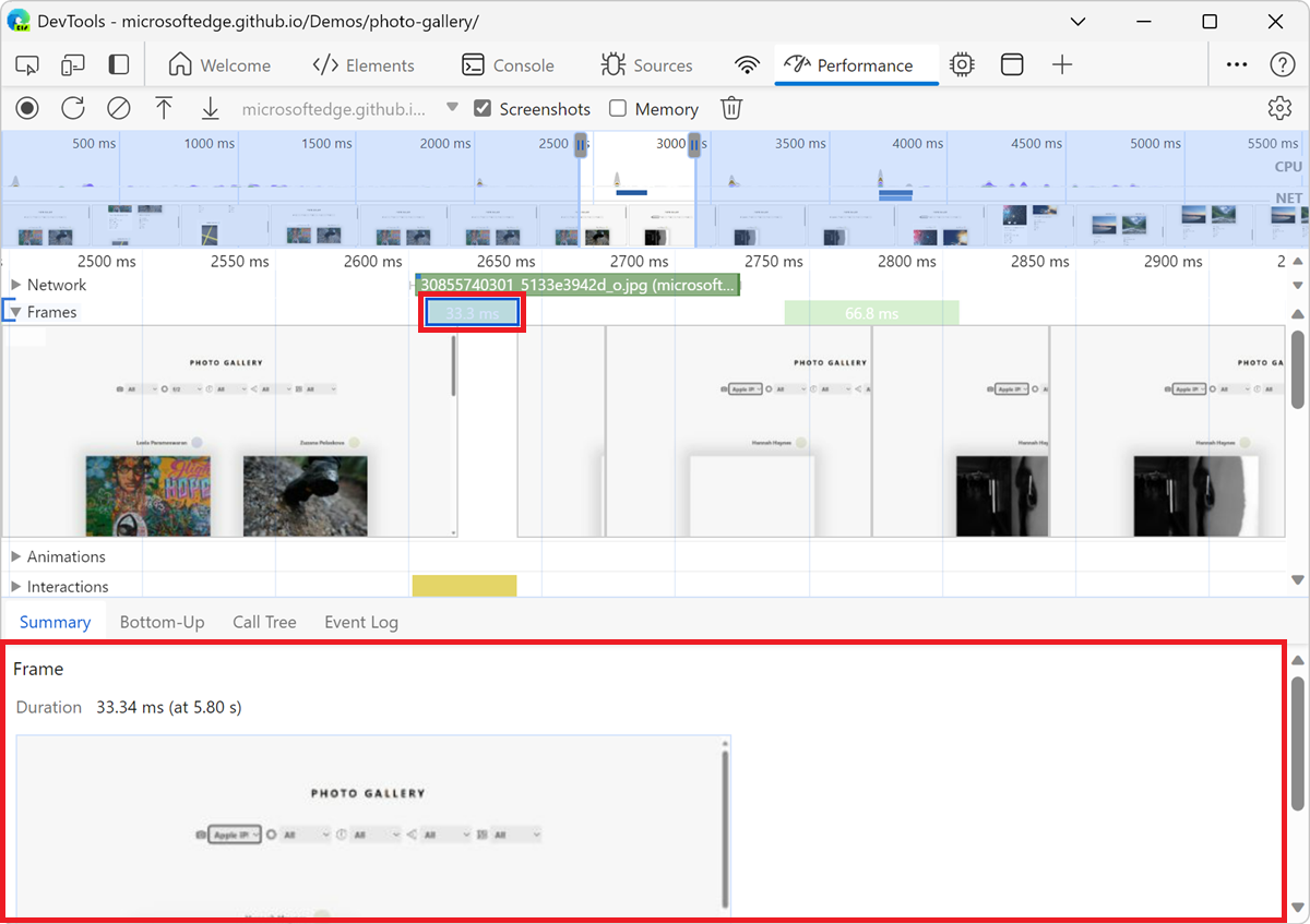 Exibir um quadro na guia Resumo