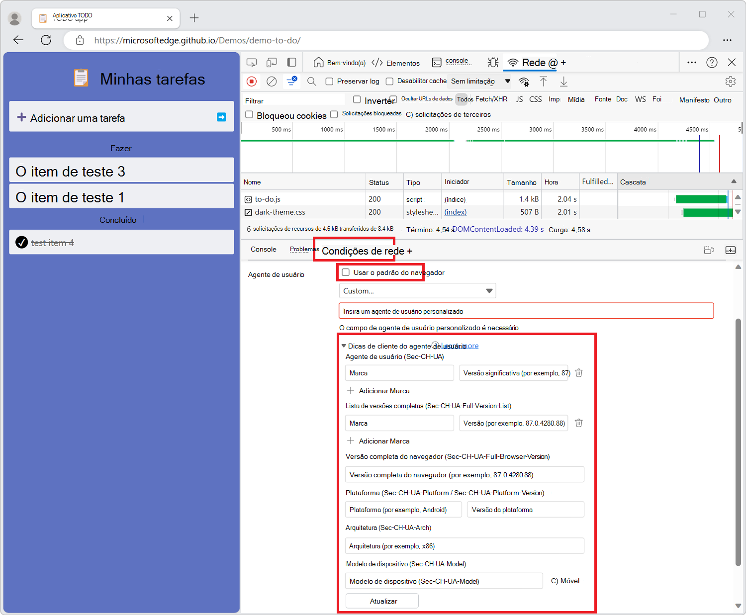 Configurando dicas de cliente do agente de usuário