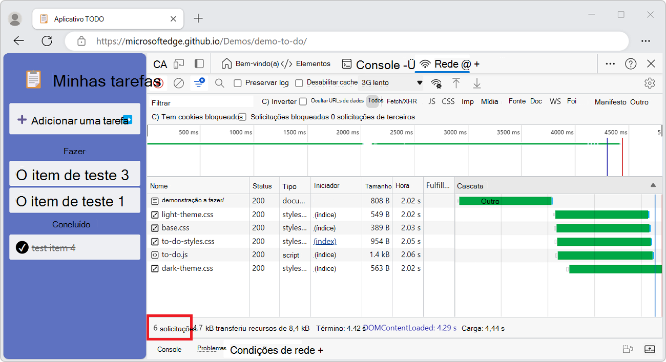 O número total de solicitações desde que o DevTools foi aberto