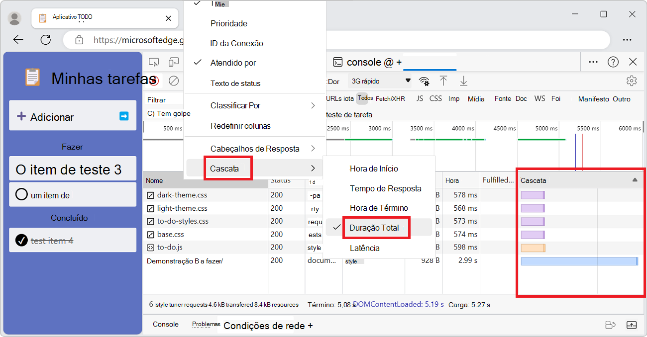 Classificando a Cascata por duração total