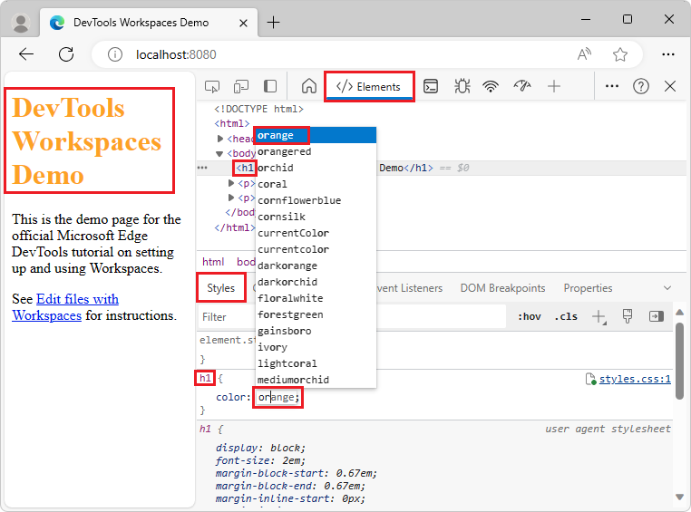 Alterando a propriedade de cor no styles.css