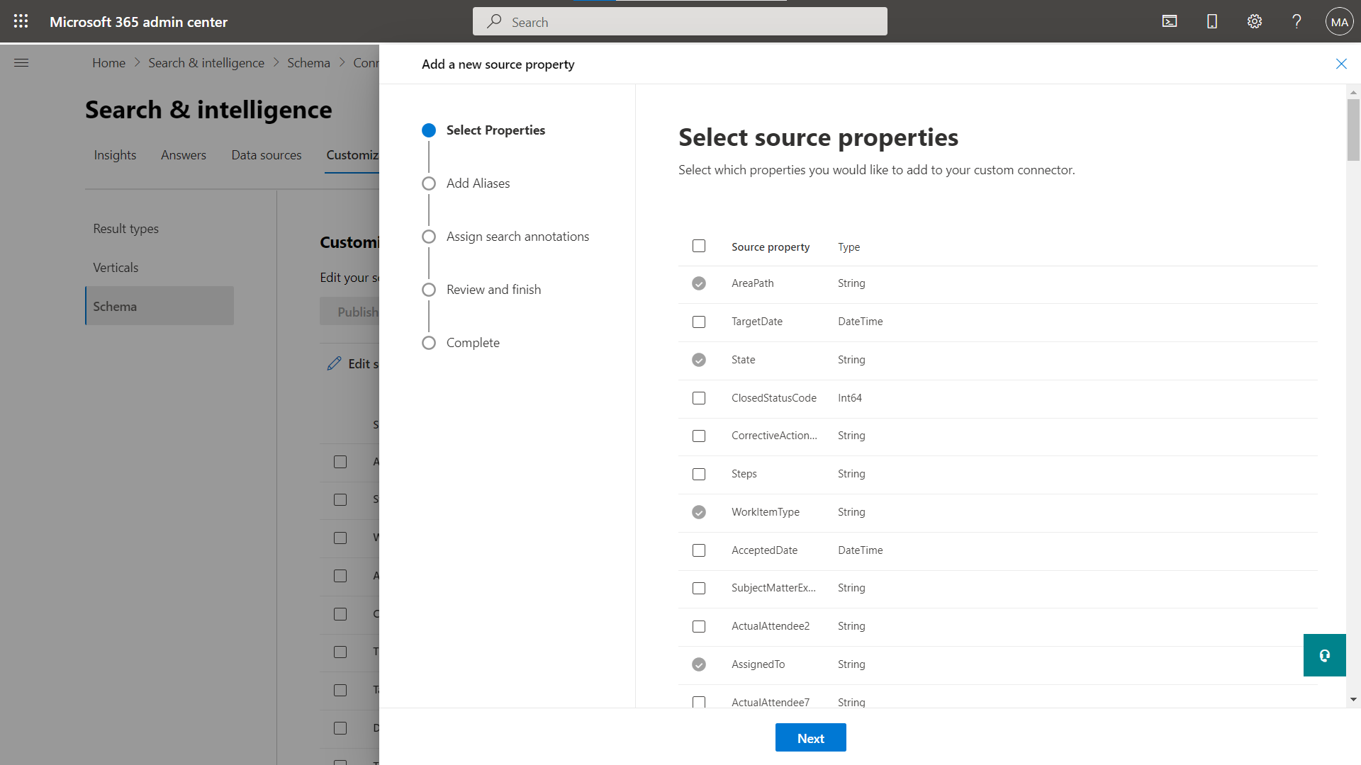 Captura de tela da opção para adicionar uma nova propriedade de origem