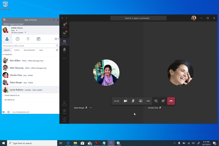 Captura de ecrã a mostrar o melhor cenário em conjunto com o Teams e Skype for Business.