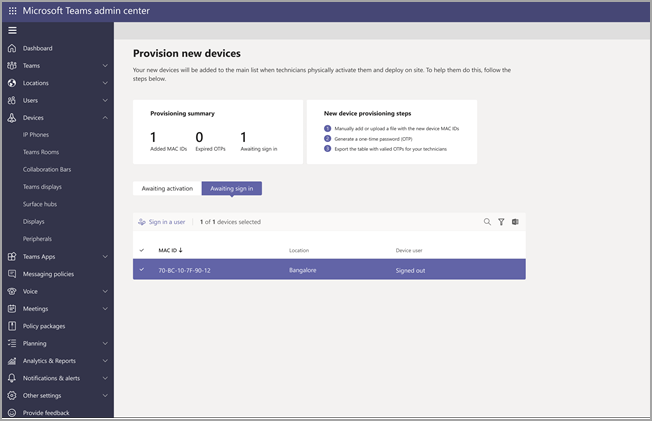 A janela com uma lista de dispositivos prontos para entrar.