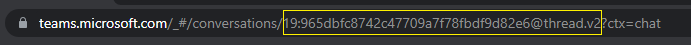 Captura de ecrã a mostrar o ID do tópico de chat do URL da Web.