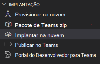 Captura de ecrã a mostrar onde selecionar para implementar na cloud.