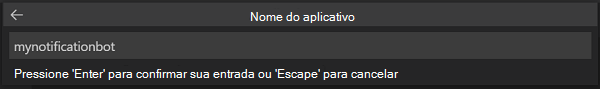 Captura de ecrã a mostrar onde introduzir o nome da aplicação.