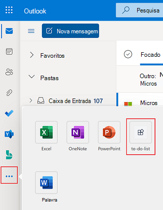 Captura de ecrã a mostrar a opção Aplicações na barra lateral do outlook.com para ver a sua aplicação de separador instalada.