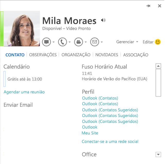 O Cartão Pessoas no Office 2013