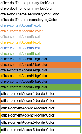 Exemplo de cores de tema predefinidas do Office.