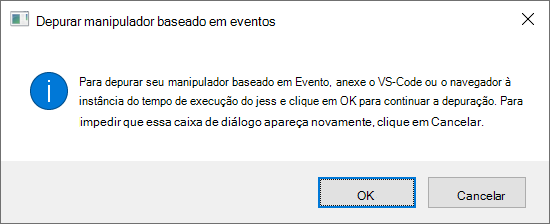 A caixa de diálogo Depurar processador baseado em Eventos no Windows.