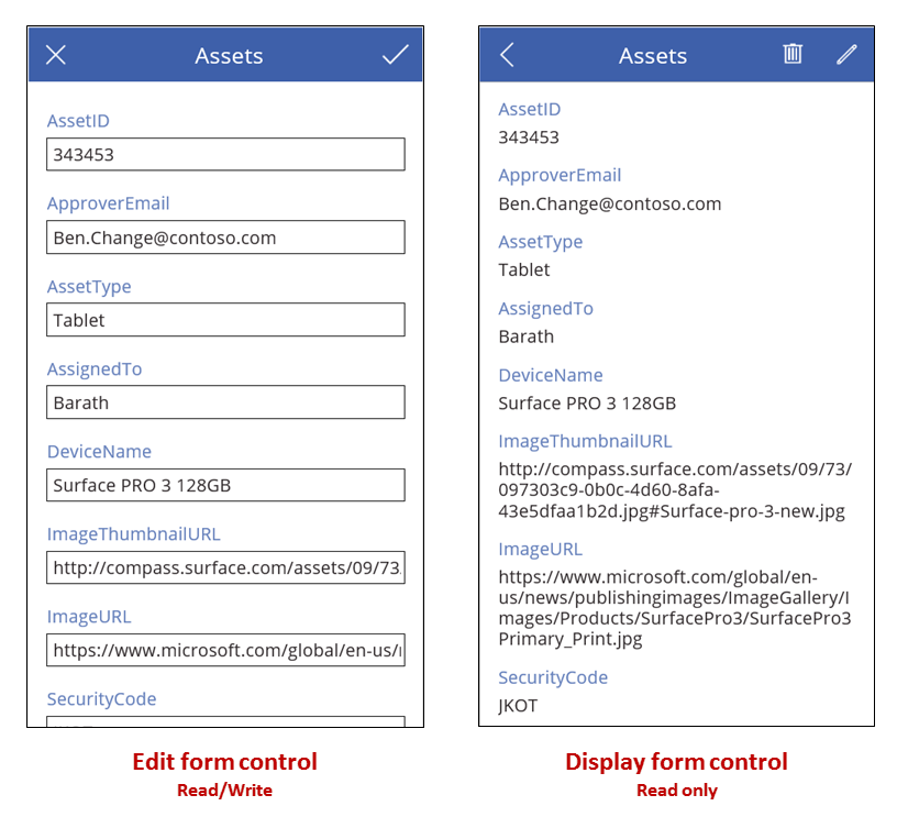 Exemplo dos controles form e form view.