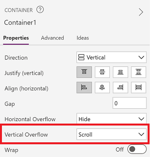 Propriedade Vertical Overflow do contêiner definida como Rolar.