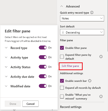 Editar painel de filtros.