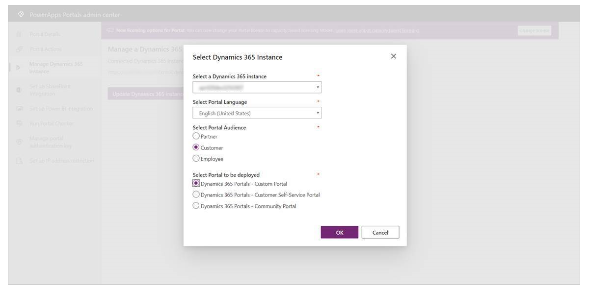 Selecionar sua instância do Dynamics 365.