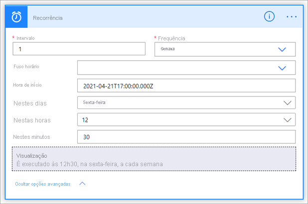 Captura de tela mostrando a caixa de diálogo de recorrência.