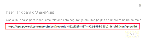 Captura de tela da caixa de diálogo Inserir link com o link de relatório realçado.