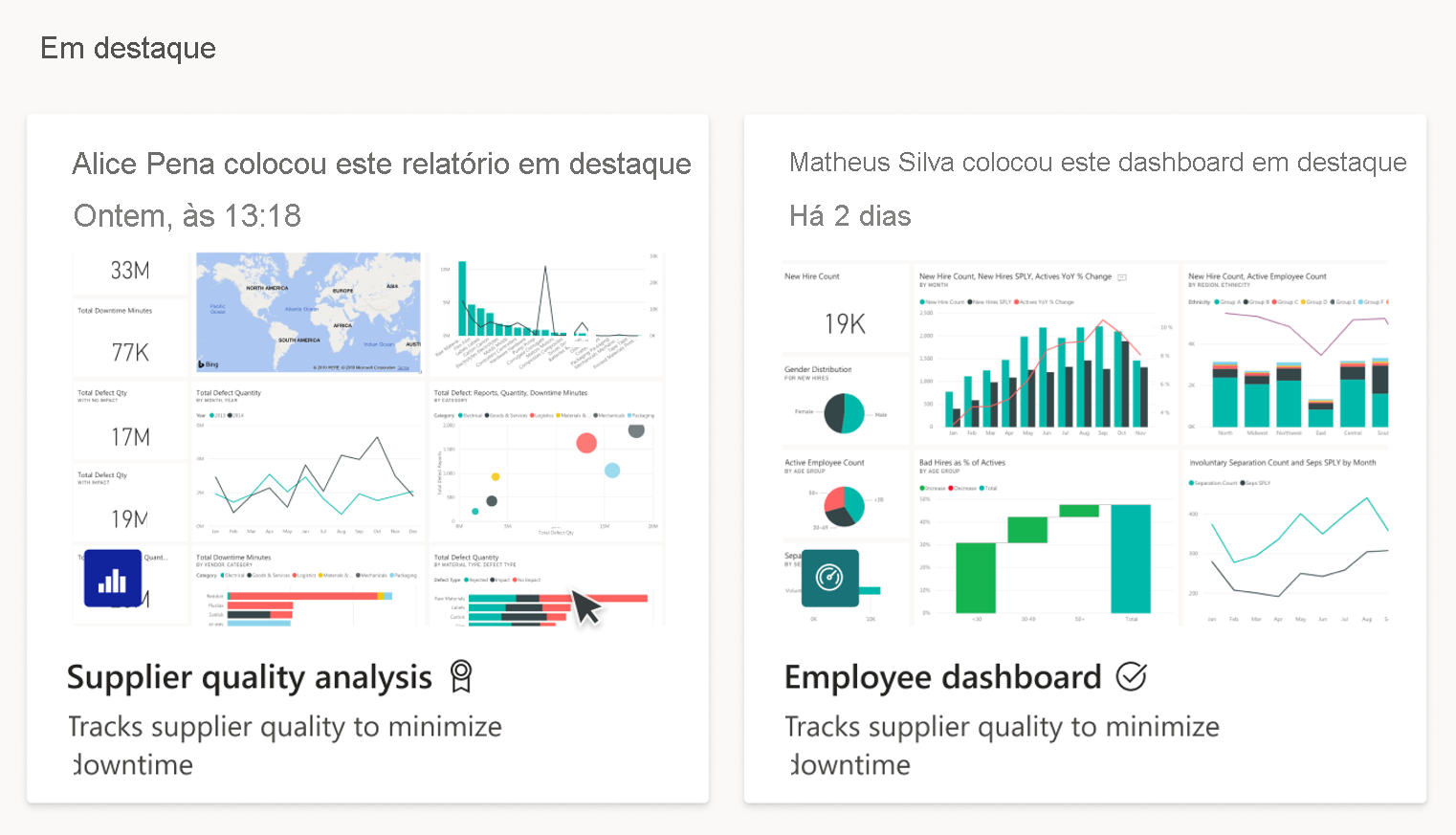 Power BI Featured content on Home