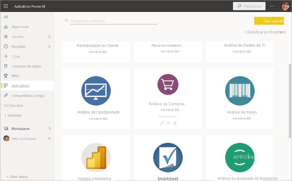 Aplicativos no serviço do Power BI