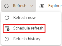 Captura de tela do item de menu Agendar atualização do serviço do Power BI.